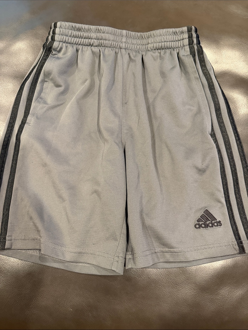 adidas Men’s Light Gray Athletic Shorts with Black Stripes